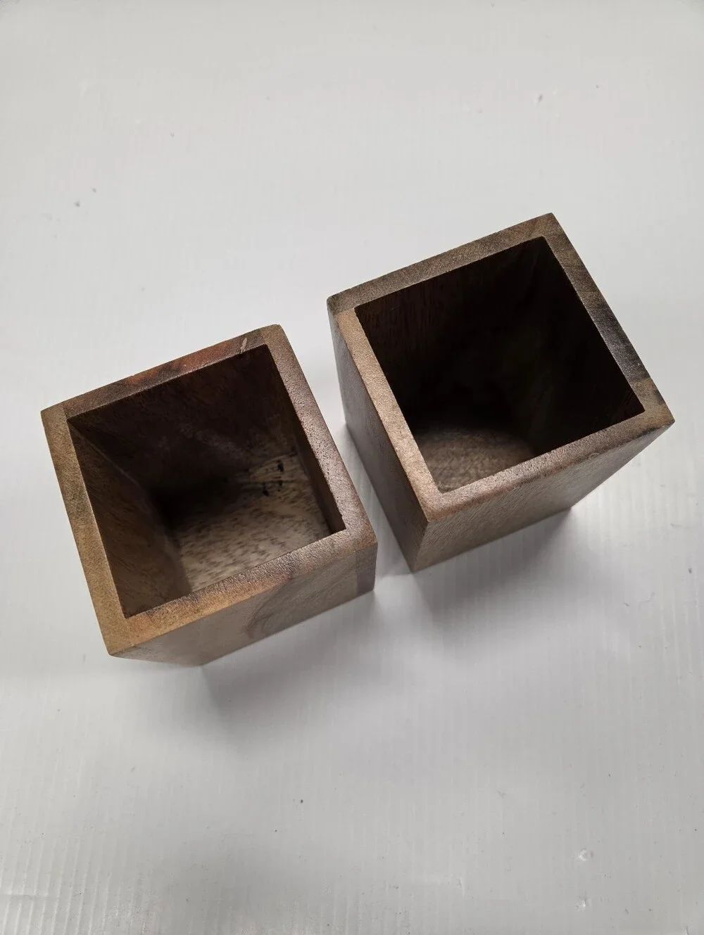 Vintage Solid Wood Pencil Cup Holder Pair Set of 2 Geometric Square Office Desk